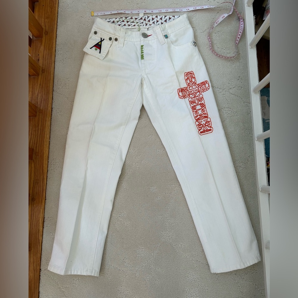Dsquared embroidered straight denim white Pants size 36 Western Rare Made Italy